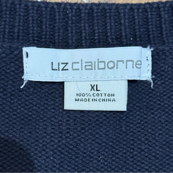 Liz Claiborne V-Neck Sweater - Navy, Blue, Green, Stripes - Picture 4 of 5